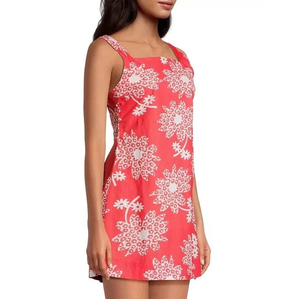Ciao Lucia Red Floral Mini Dress Square Neck Open Back Smocked Summer Small